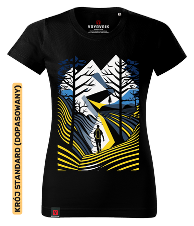 Koszulka damska standard VOYOVNIK "Outdoor Adventure" - czarna, rozmiar XS [OUTLET]