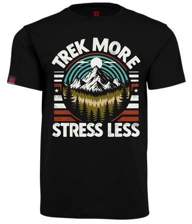 Koszulka męska VOYOVNIK "Trek More, Stress Less" - czarna [OUTLET]