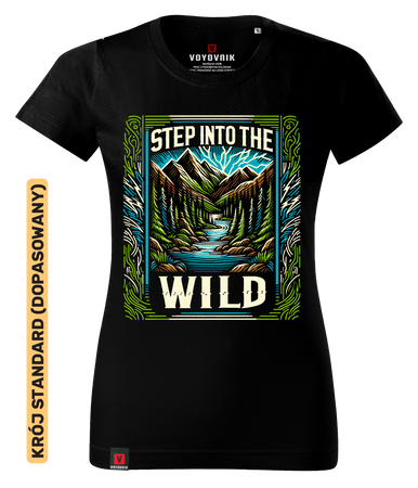 Koszulka damska standard VOYOVNIK "Step Into The Wild" - czarna, rozmiar XS [OUTLET]