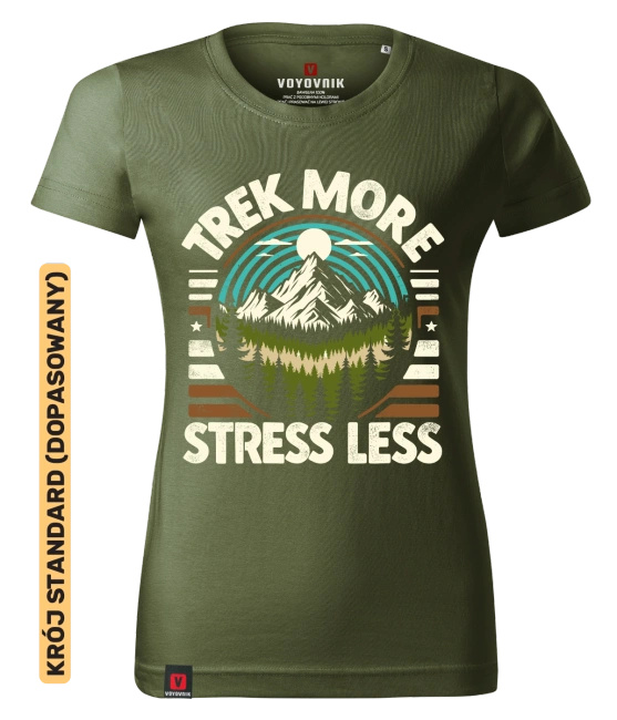 Koszulka damska standard VOYOVNIK "Trek More, Stress Less" - khaki